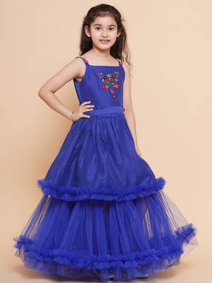 Blue Embroidered Polyester Fit & Flare Dress 2