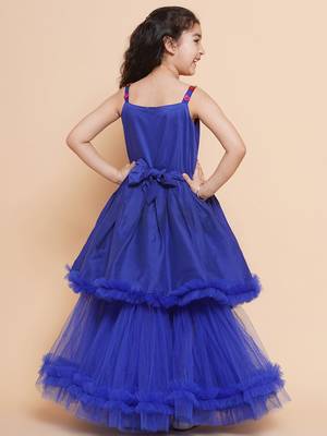 Blue Embroidered Polyester Fit & Flare Dress 3