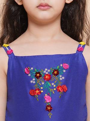 Blue Embroidered Polyester Fit & Flare Dress 4