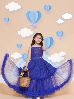 Blue Embroidered Polyester Fit & Flare Dress 6
