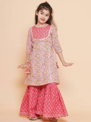 Pink Printed Pure Cotton Kurta Set 1