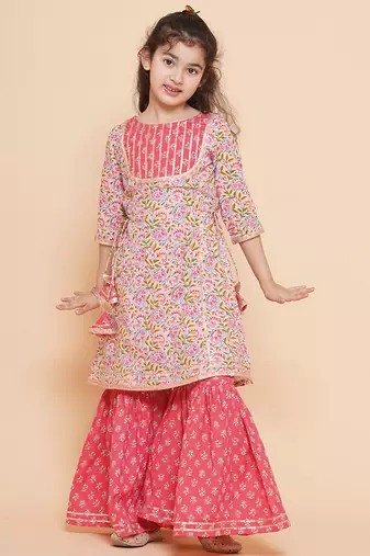 Pink Printed Pure Cotton Kurta Set