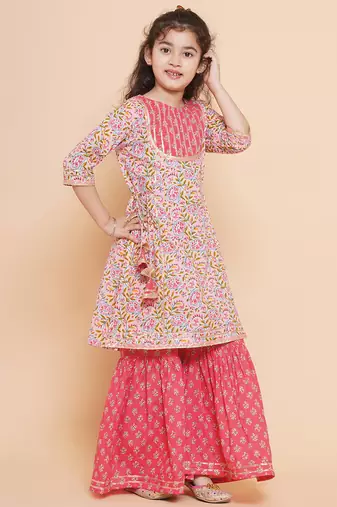 Pink Printed Pure Cotton Kurta Set