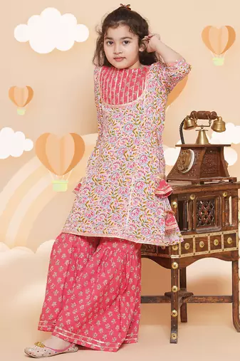 Pink Printed Pure Cotton Kurta Set