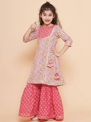 Pink Printed Pure Cotton Kurta Set 6