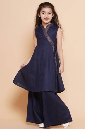 Blue Solid Cotton Kurta Set