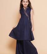 Blue Solid Cotton Kurta Set