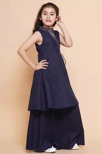 Blue Solid Cotton Kurta Set