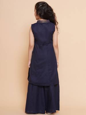 Blue Solid Cotton Kurta Set 3