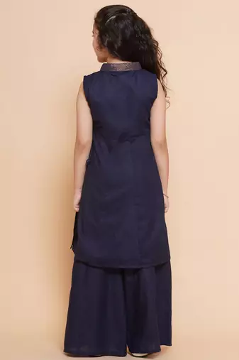 Blue Solid Cotton Kurta Set