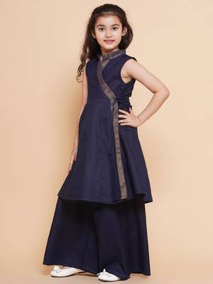 Blue Solid Cotton Kurta Set 4