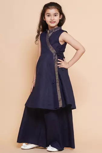 Blue Solid Cotton Kurta Set