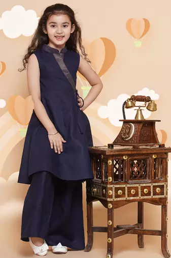 Blue Solid Cotton Kurta Set