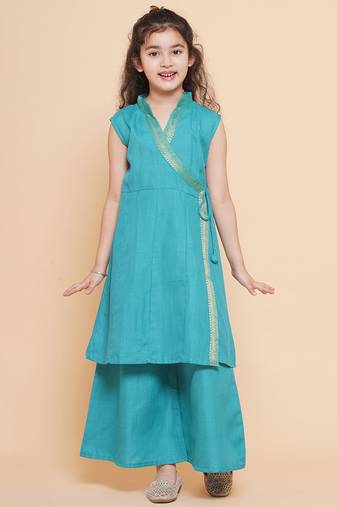 Green Solid Cotton Kurta Set