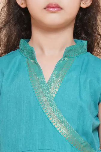Green Solid Cotton Kurta Set