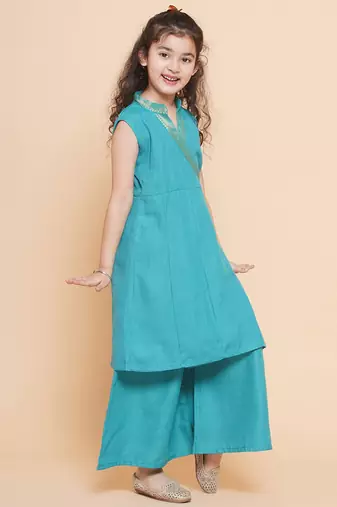 Green Solid Cotton Kurta Set