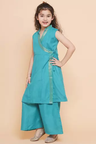 Green Solid Cotton Kurta Set