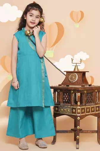 Green Solid Cotton Kurta Set