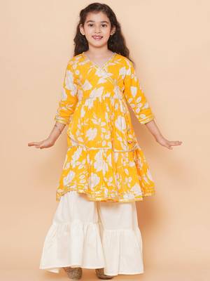 Yellow Printed Pure Cotton Kurta Set 1