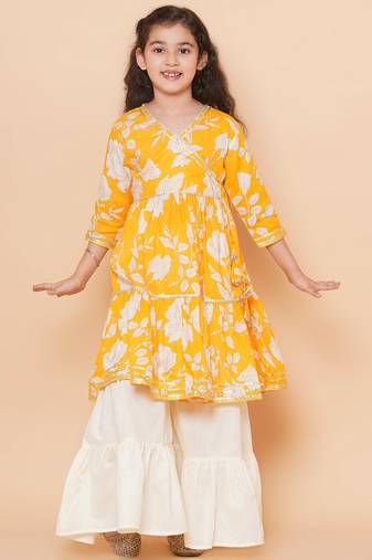 Yellow Printed Pure Cotton Kurta Set