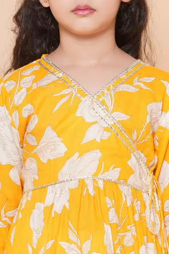 Yellow Printed Pure Cotton Kurta Set