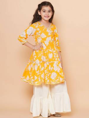 Yellow Printed Pure Cotton Kurta Set 3