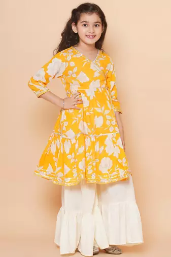 Yellow Printed Pure Cotton Kurta Set