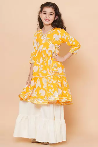 Yellow Printed Pure Cotton Kurta Set