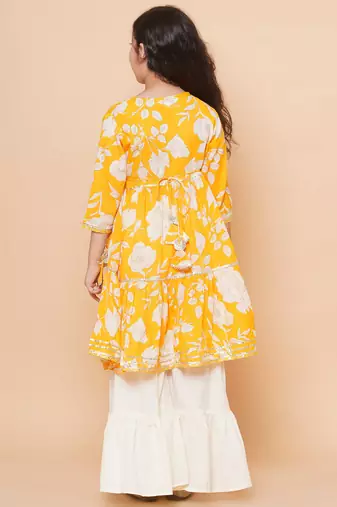 Yellow Printed Pure Cotton Kurta Set