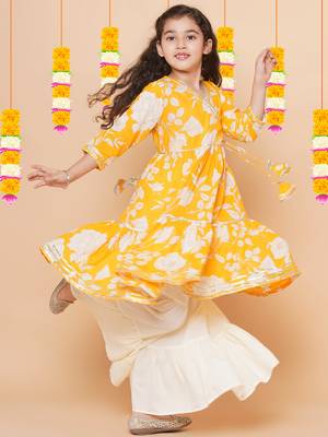 Yellow Printed Pure Cotton Kurta Set 6