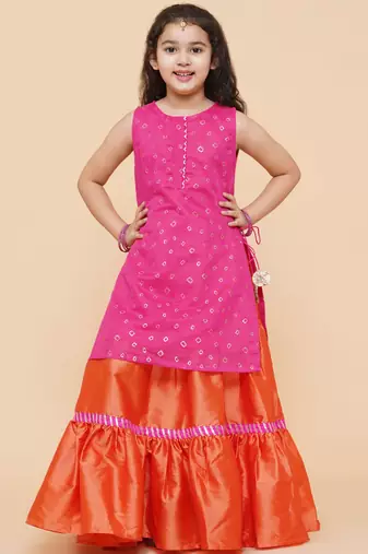 Pink Printed Silk Lehenga Choli Set