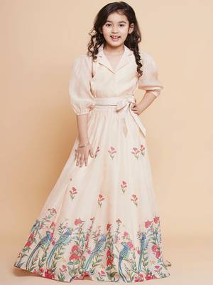 Peach Printed Silk Lehenga Choli Set 1