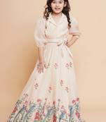 Peach Printed Silk Lehenga Choli Set