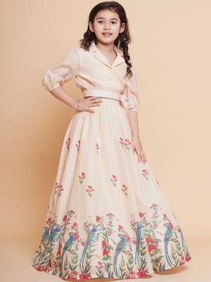 Peach Printed Silk Lehenga Choli Set 3