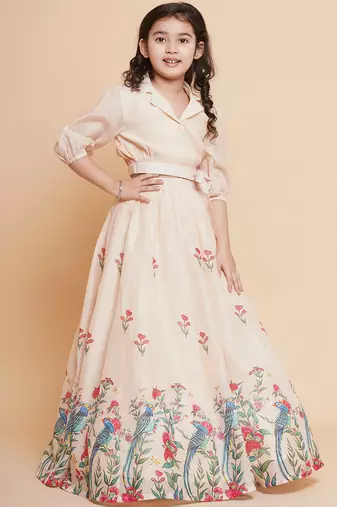 Peach Printed Silk Lehenga Choli Set