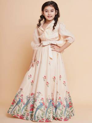 Peach Printed Silk Lehenga Choli Set 4