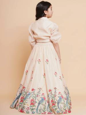 Peach Printed Silk Lehenga Choli Set 5