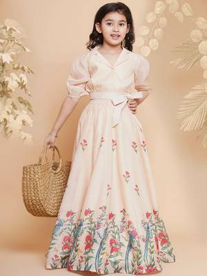 Peach Printed Silk Lehenga Choli Set 6
