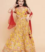 Yellow Printed Cotton Lehenga Choli Set