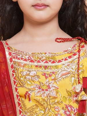 Yellow Printed Cotton Lehenga Choli Set 2