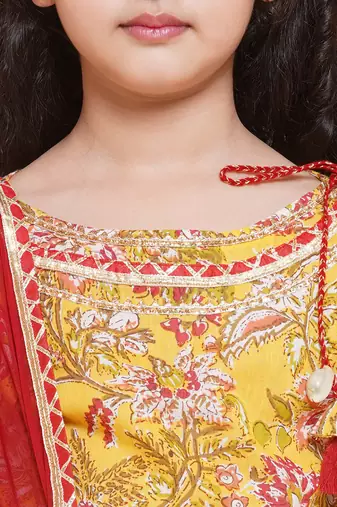 Yellow Printed Cotton Lehenga Choli Set