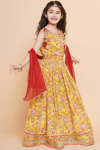 Yellow Printed Cotton Lehenga Choli Set