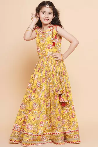 Yellow Printed Cotton Lehenga Choli Set