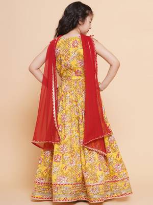 Yellow Printed Cotton Lehenga Choli Set 5
