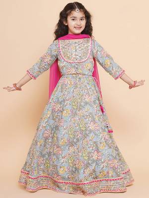 Blue Printed Cotton Lehenga Choli Set 1