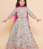 Blue Printed Cotton Lehenga Choli Set