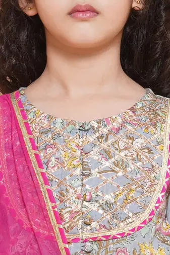 Blue Printed Cotton Lehenga Choli Set