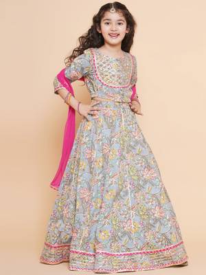 Blue Printed Cotton Lehenga Choli Set 3