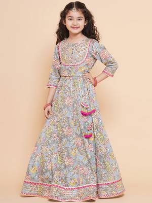 Blue Printed Cotton Lehenga Choli Set 4