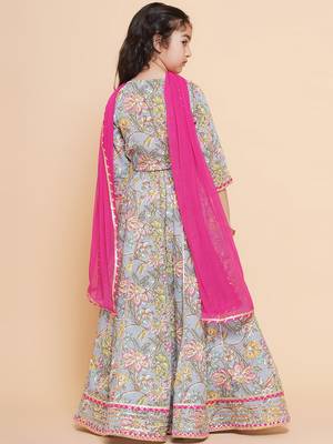 Blue Printed Cotton Lehenga Choli Set 5